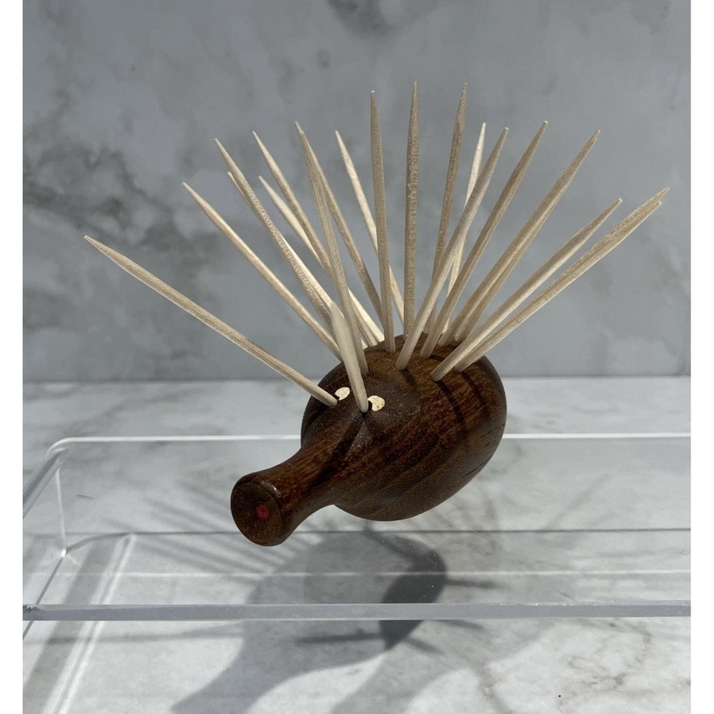 Danish Modern Hedgehog Teak Toothpick Holder 1960'S MCM Small Handmade